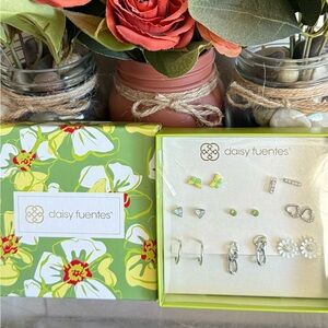 Daisy Fuentes 8 Pairs Of Silver Tone Earrings Summer Fashion Jewelry Box Set